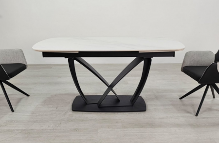Стол раскладной INI- TYLER CERAMIC 160(240)*90 белый мат/ черный каркас  