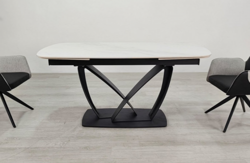 Стол раскладной INI- TYLER CERAMIC 160(240)*90 белый мат/ черный каркас  