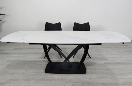 Стол раскладной INI- TYLER CERAMIC 160(240)*90 белый мат/ черный каркас  