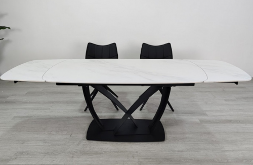 Стол раскладной INI- TYLER CERAMIC 160(240)*90 белый мат/ черный каркас  