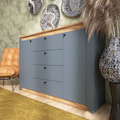 Большой комод EVR- Нордик-1400 дуб крафт золотой + фасад графит