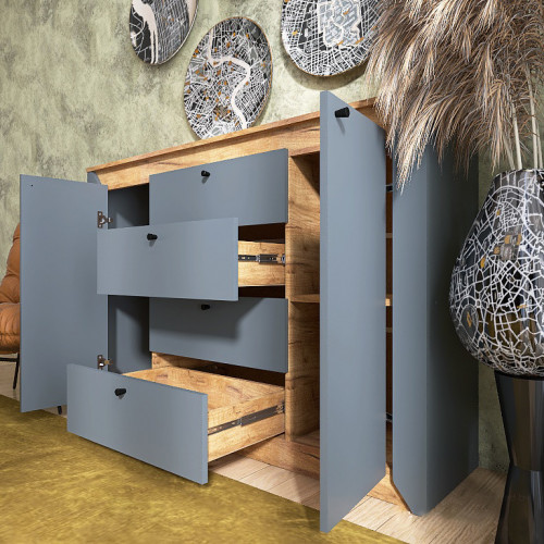 Большой комод EVR- Нордик-1400 дуб крафт золотой + фасад графит