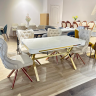 Стол обеденный  EXI- CAMELIA белый глянец, золотые ножки 140x80 cm