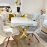 Стол обеденный  EXI- CAMELIA белый глянец, золотые ножки 140x80 cm