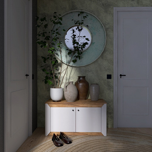 Тумба для обуви в прихожую EVR- Нордик-980 2Д дуб крафт золотой + белый