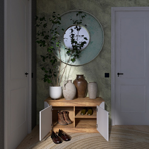 Тумба для обуви в прихожую EVR- Нордик-980 2Д дуб крафт золотой + белый