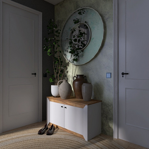 Тумба для обуви в прихожую EVR- Нордик-980 2Д дуб крафт золотой + белый