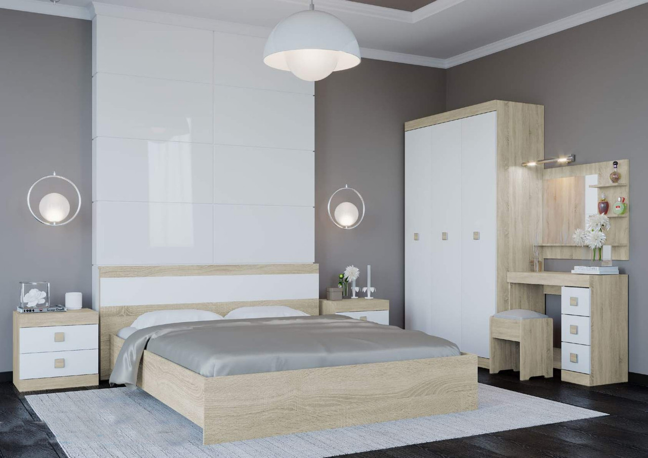 Шкаф распашной на 3 двери EVR- Соната-1200 дуб Сонома + фасад белый