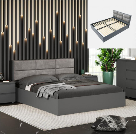 Кровать с мягким изголовьем EVR- Лайт (основа Ламель) графит