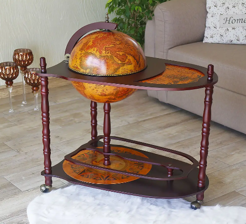 Глобус напольный, бар со столиком, диаметр сферы 33 см, древняя карта мира
