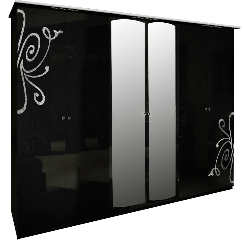 Шкаф MRK- Богема 6 дверей Глянец белый/черный/зеркало