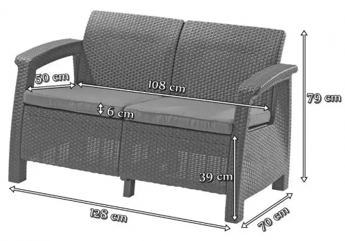 Диван пластиковый садовый  ECO- Keter Corfu II Love seat, коричневый