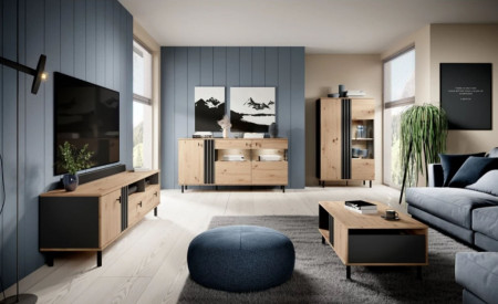 Витрина низкая Perfect Home Мадис / Madis 2-дверная 2D1W/90 Дуб артизан/антрацит