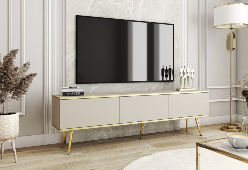 Тумба под ТВ Perfect Home Оро / Oro RTV175 3-дверная с золотыми ножками Бежевый