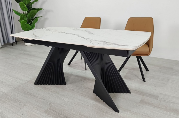 Стол раскладной INI- EDMUND CERAMIC160(240)*90 белый мат/ черный каркас   
