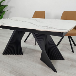 Стол раскладной INI- EDMUND CERAMIC160(240)*90 белый мат/ черный каркас   