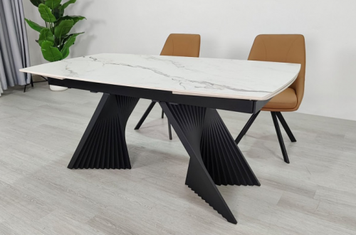 Стол раскладной INI- EDMUND CERAMIC160(240)*90 белый мат/ черный каркас   