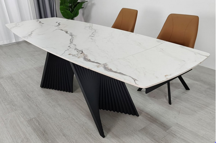 Стол раскладной INI- EDMUND CERAMIC160(240)*90 белый мат/ черный каркас   