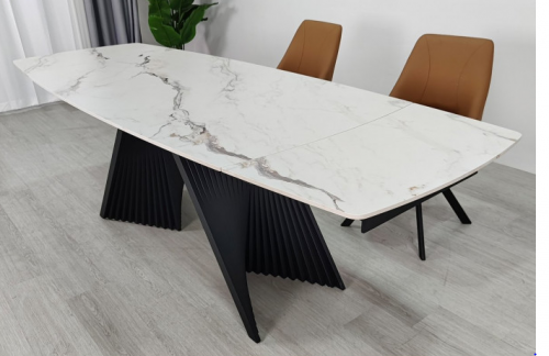 Стол раскладной INI- EDMUND CERAMIC160(240)*90 белый мат/ черный каркас   
