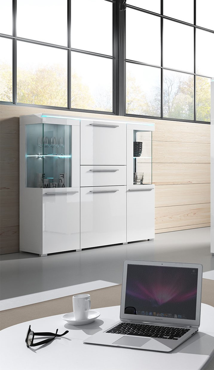 Витрина на 3 двери и 1 ящик Helvetia INDIA 2497DE46 (белый/белый глянец)