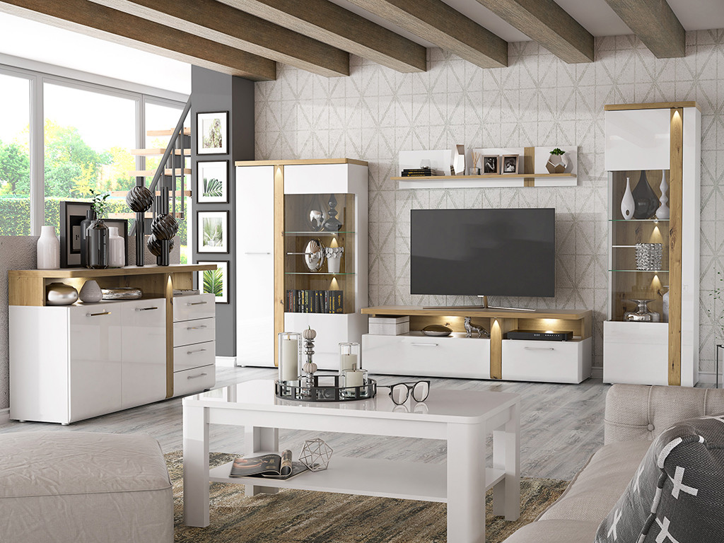 Витрина на 1 дверь Forte TULUZA TUZV811RB (дуб артизан/белый глянец)