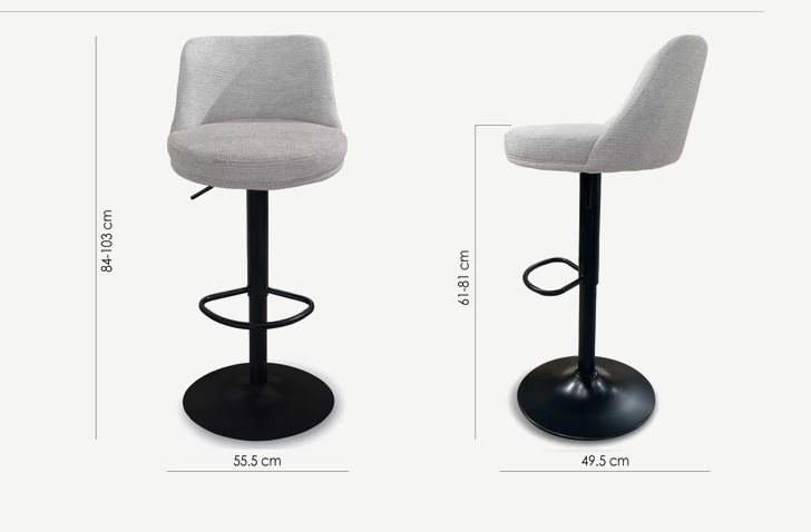 Барный стул поворотный CRV- Naive Marble linen black base, регулируемый по высоте