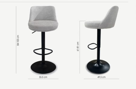 Барный стул поворотный CRV- Naive Marble linen black base, регулируемый по высоте