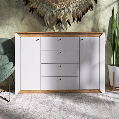 Большой комод EVR- Нордик-1400 дуб крафт золотой + фасад белый