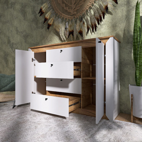 Большой комод EVR- Нордик-1400 дуб крафт золотой + фасад белый