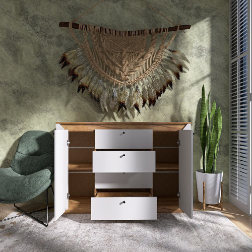 Большой комод EVR- Нордик-1400 дуб крафт золотой + фасад белый