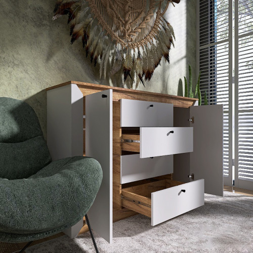 Большой комод EVR- Нордик-1400 дуб крафт золотой + фасад белый