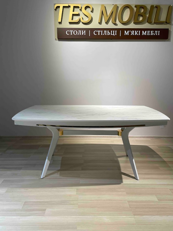 Стол обеденный  EXI- DAISY белый глянец  МДФ+HPL, белые ножки 178*98*75