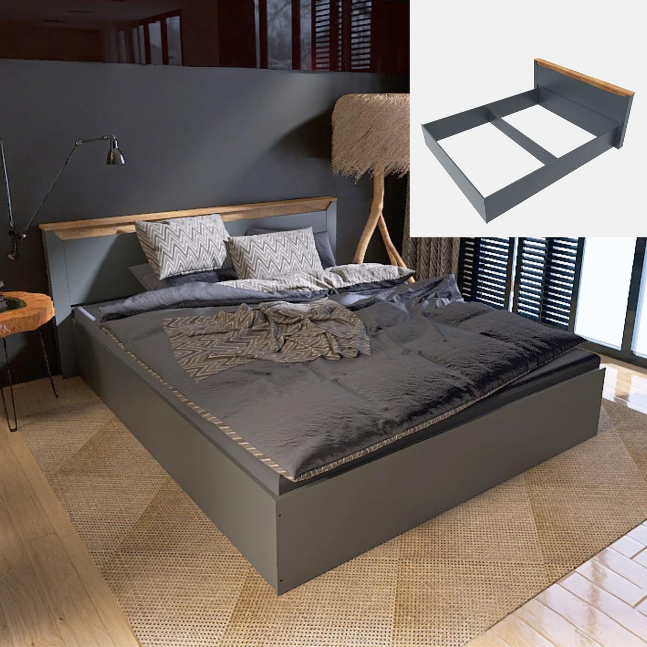 Кровать двуспальная EVR- Нордик-1600 (основа каркас) дуб крафт золотой + графит