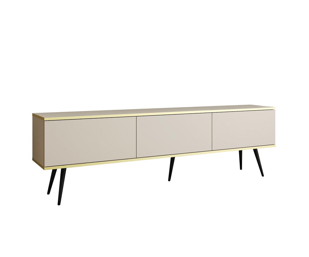 Тумба под ТВ Perfect Home Оро / Oro RTV175 3-дверная с черными ножками Бежевый