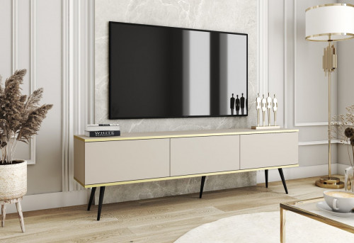 Тумба под ТВ Perfect Home Оро / Oro RTV175 3-дверная с черными ножками Бежевый