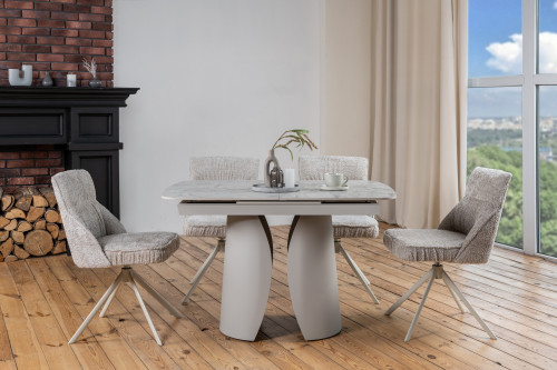 Стол керамический раскладной VTR- TML-1322 (Лунаріо) (клауди грэй/айвори)