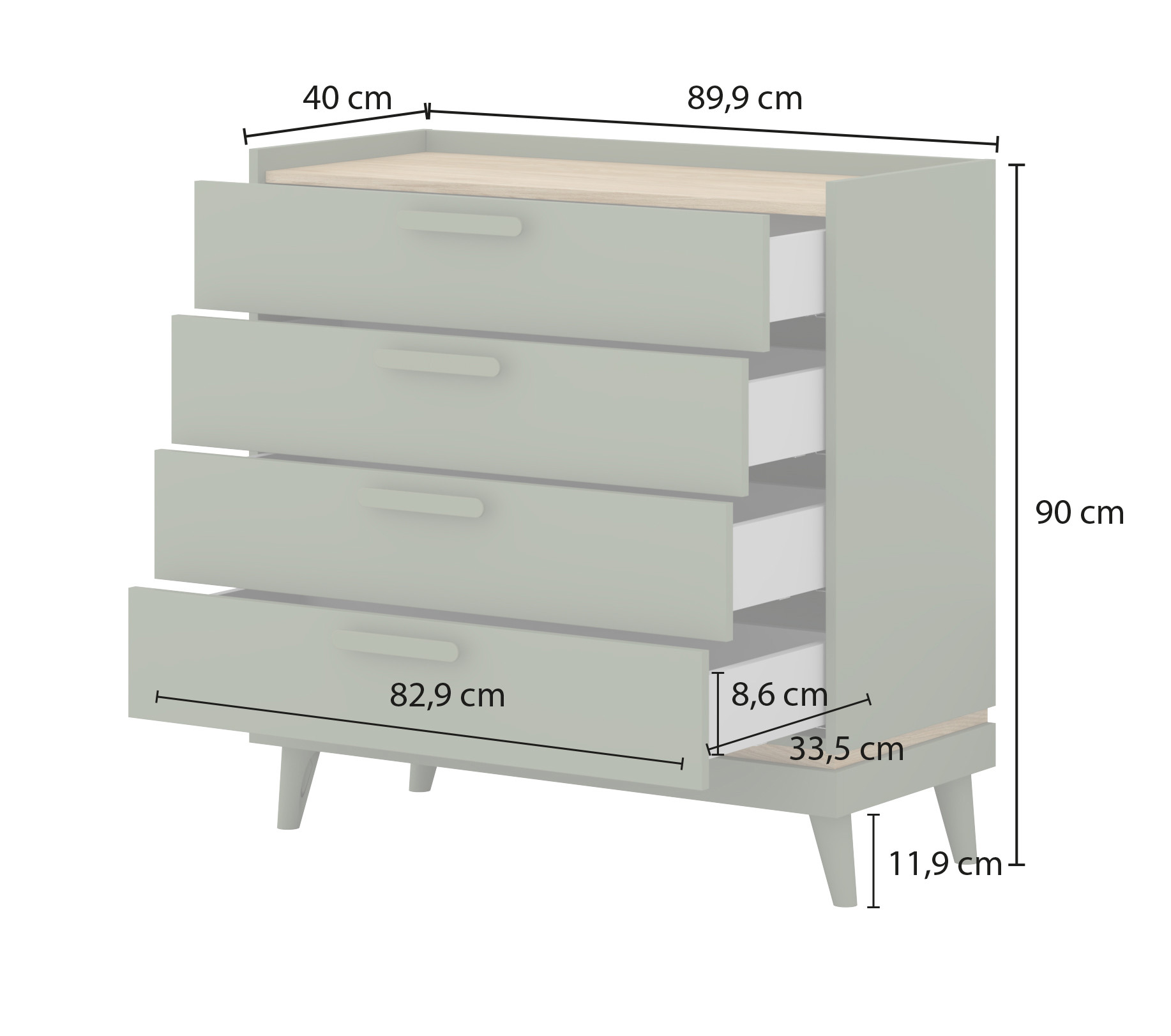 Комод с 4 ящиками Helvetia SCANDI 24D5OH27 (дуб/кирпич)