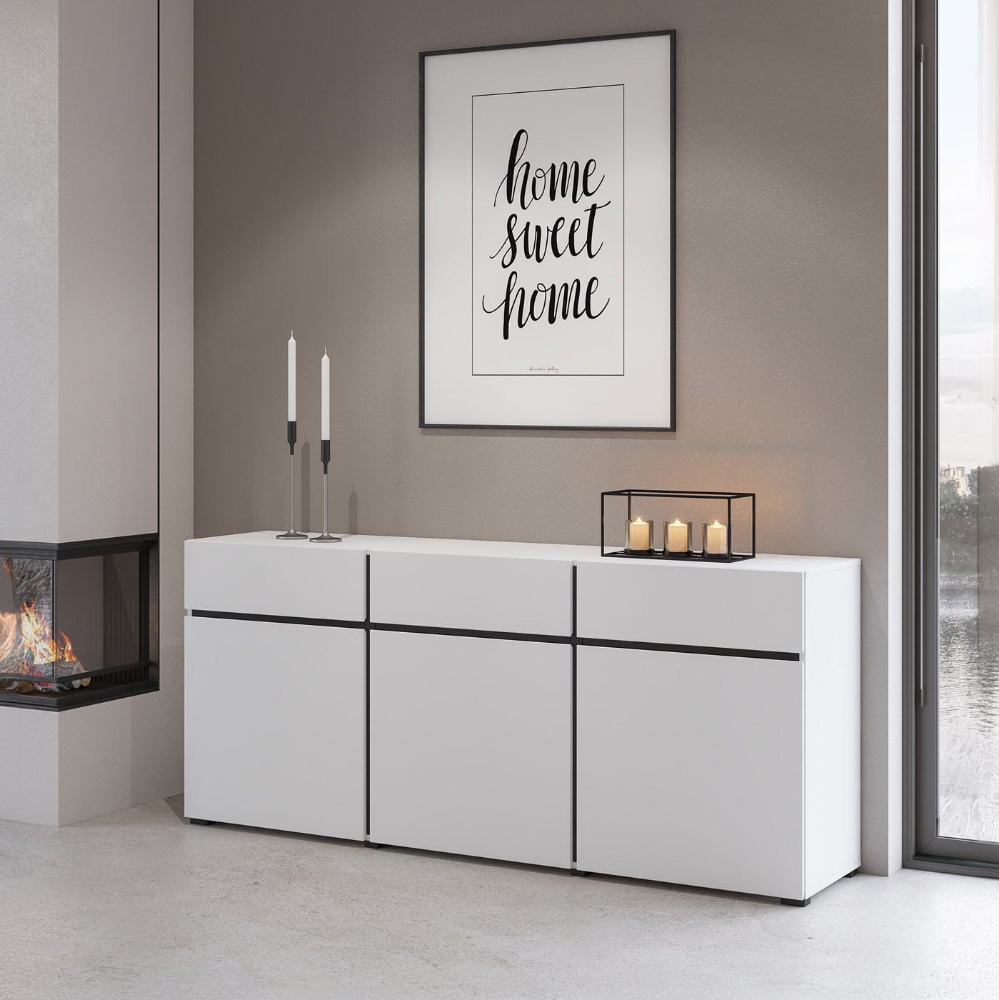 Комод на 3 двери и 3 ящика Helvetia CROSS 249WMY43 (белый-черный)