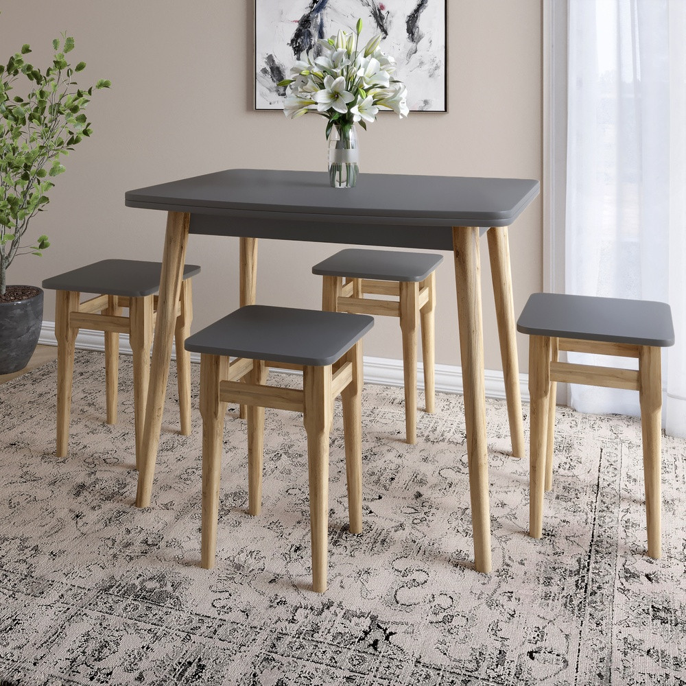 Комплект: стол Майами-3 Антрацит (LION-041261) + 4 табурета Майами (LION-041260)