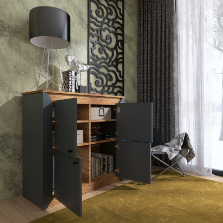 Тумба- комод на 4 двери EVR- Нордик-980 дуб крафт золотой + фасад графит