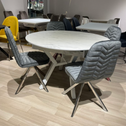 Стол обеденный Art-Deco EXI- Марсель белый мрамор/ белые ножки