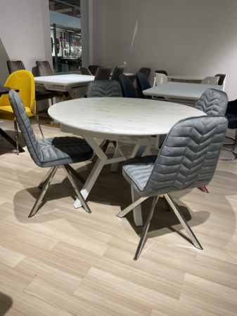 Стол обеденный Art-Deco EXI- Марсель белый мрамор/ белые ножки