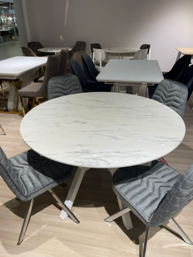 Стол обеденный Art-Deco EXI- Марсель белый мрамор/ белые ножки