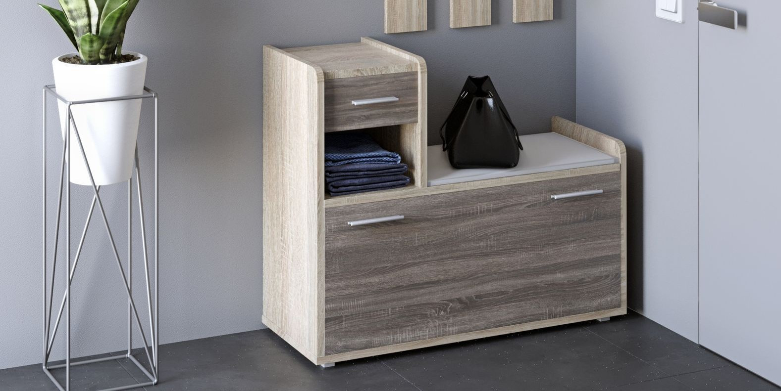 Тумба для обуви (левая) EVR- Тандем дуб Сонома + трюфель