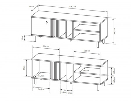 Тумба под телевизор Perfect Home Мадис / Madis 1-дверная 1D/138 Дуб артизан/антрацит