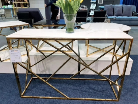 Стол - консоль PL- SIGNAL Escada C II белый эффект мрамора / золото 120X40 