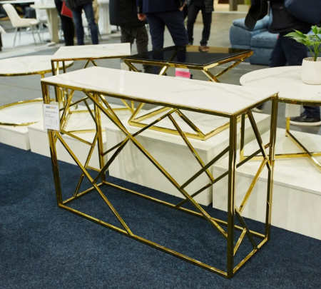 Стол - консоль PL- SIGNAL Escada C II белый эффект мрамора / золото 120X40 