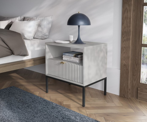 Тумба прикроватная Perfect Home Новая/Nova с 1 ящиком и черными ножками S54 Серый