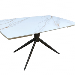 Стол раскладной TOP- Вираж молочный глянец/ черные ноги  1400/2000x900x750