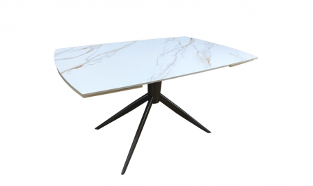 Стол раскладной TOP- Вираж молочный глянец/ черные ноги  1400/2000x900x750